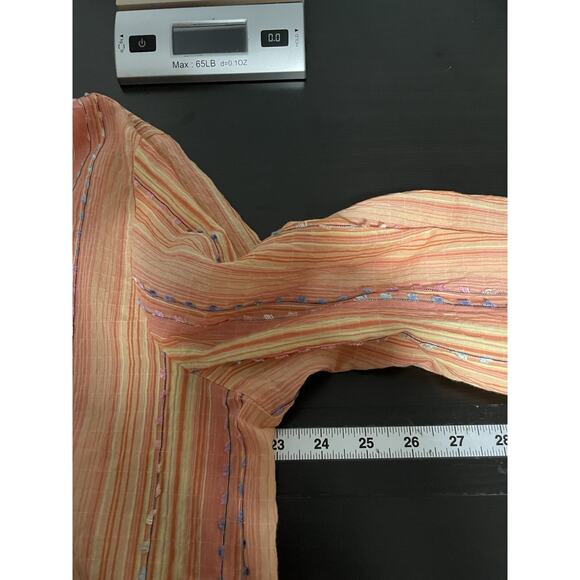 Coldwater Creek Womens Top Size 1X Orange Striped Button Up Embroidered Boho - Picture 4 of 6